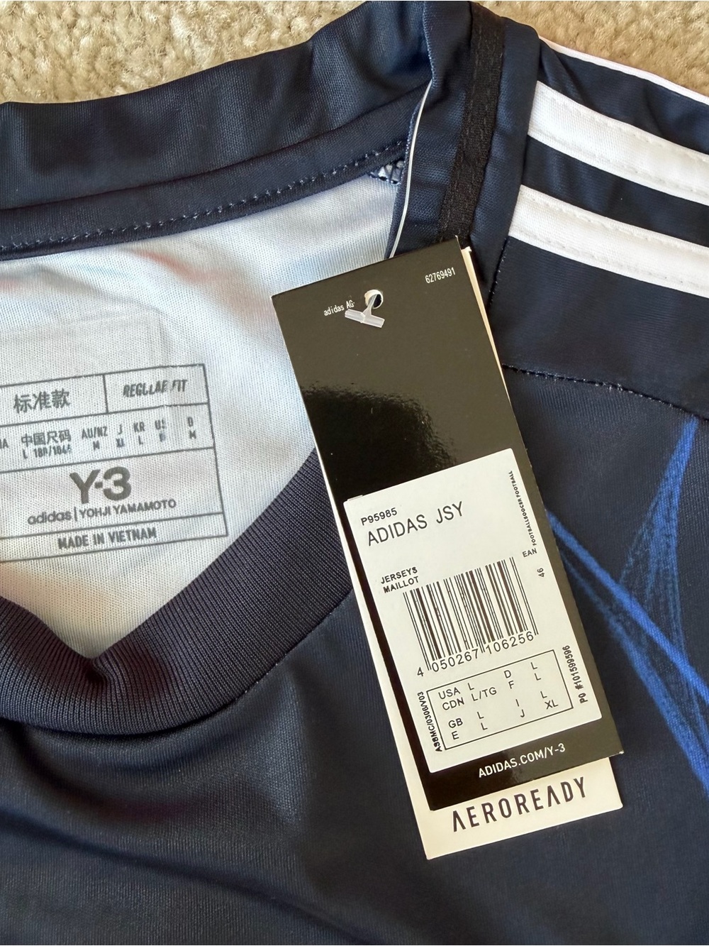 Y-3 Japan Adidas Men's Navy and Electric Blue Graphic Jersey - Picture 6 of 8
